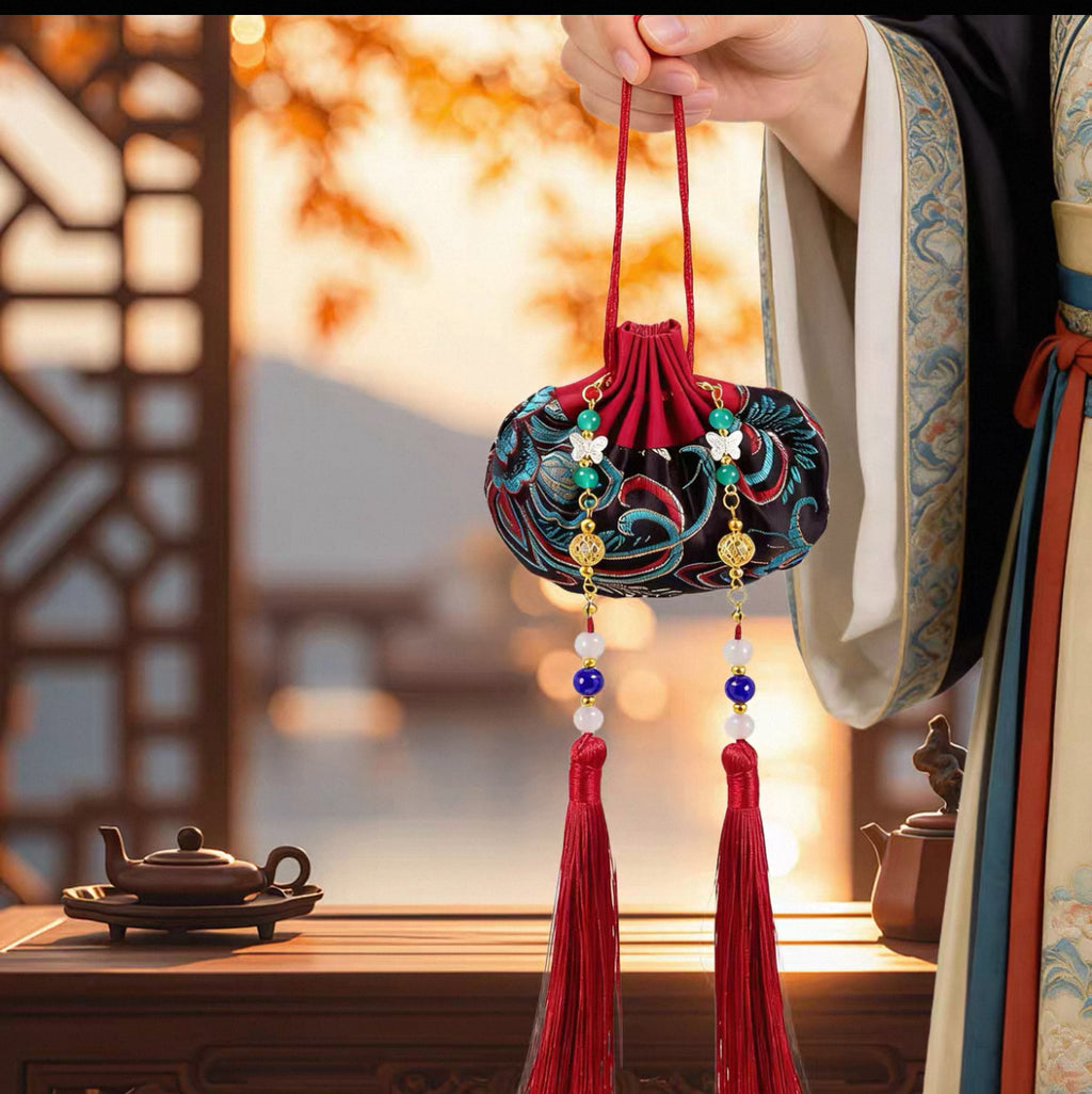 Red Thread Folk: Chinese Traditional Silk Sachet - Handmade Lucky Charm with Tassel
