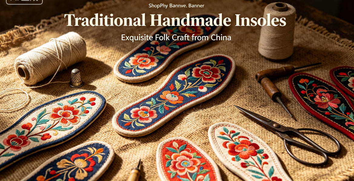 🧶 Handmade Chinese Embroidered Insoles - Traditional Folk Art Floral Dragon Phoenix Pattern, Breathable Cotton Shoe Inserts, Non-Slip Comfort Foot Pads