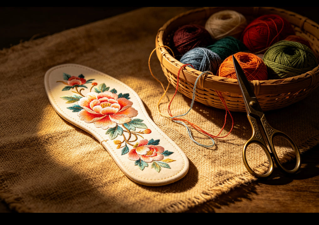 🧶 Peony Embroidered Insoles | Traditional Chinese Handcrafted Floral Shoe Liners