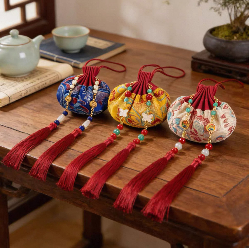 Red Thread Folk: Chinese Traditional Silk Sachet - Handmade Lucky Charm with Tassel