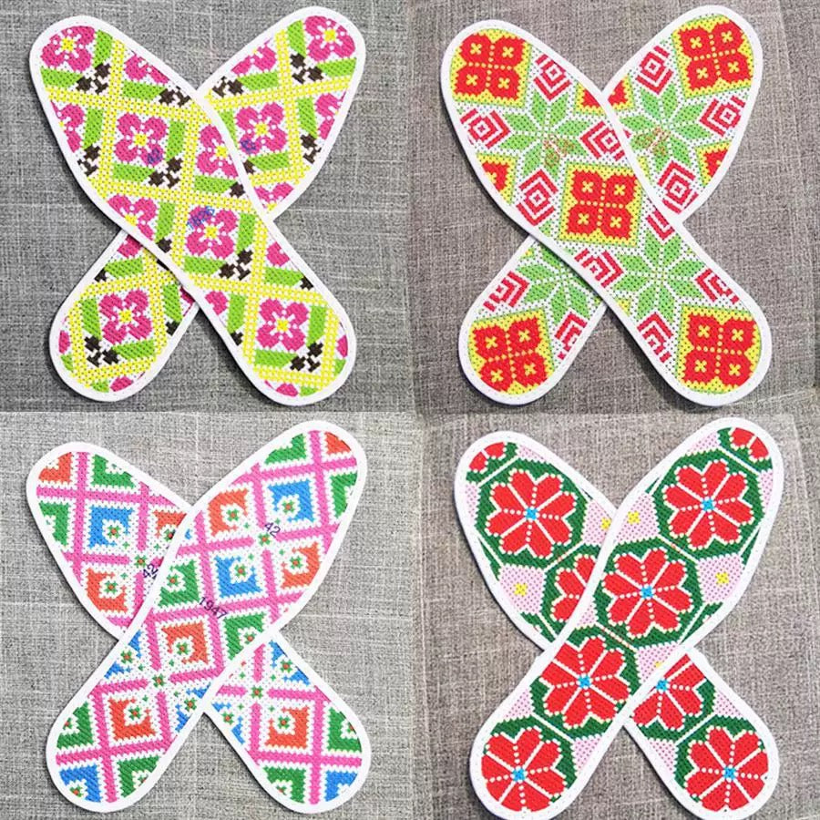 🧩 Ethnic Geometric Cross-Stitch Insoles | Traditional Folk Pattern Cotton Shoe Liners